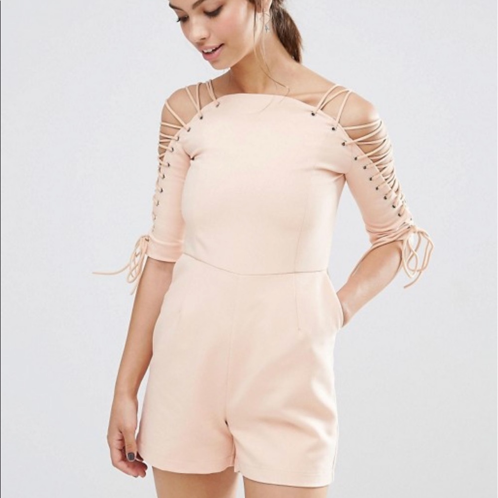 Lavish Alice Lace Up Sleeve Romper